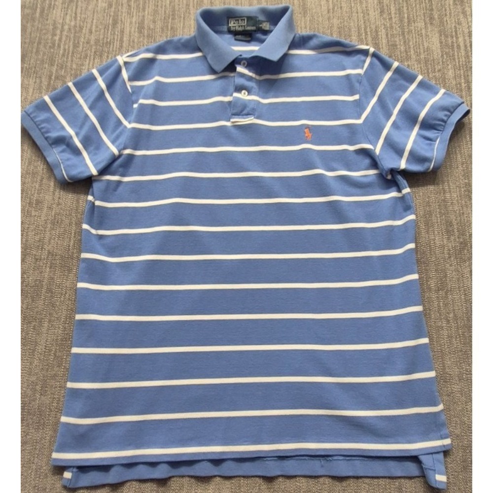 Polo Ralph Lauren men's blue white striped custom fit polo shirt LG  cotton logo